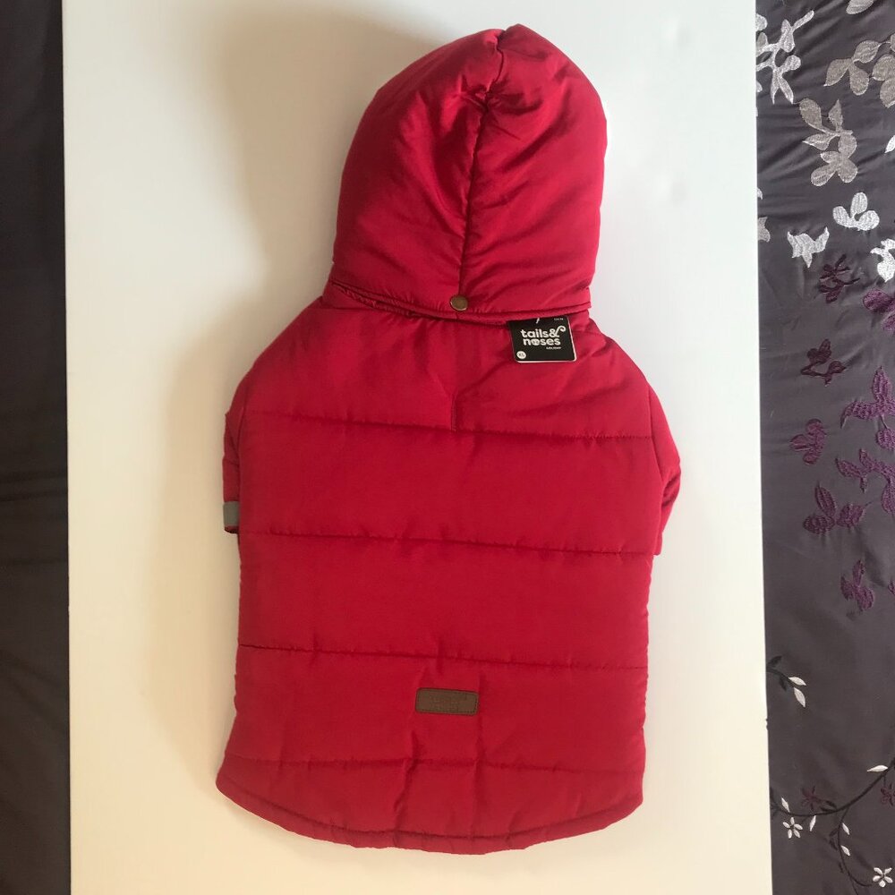 NWT Tails & Noses Crimson Red Winter Dog Coat Faux Fur White Trim